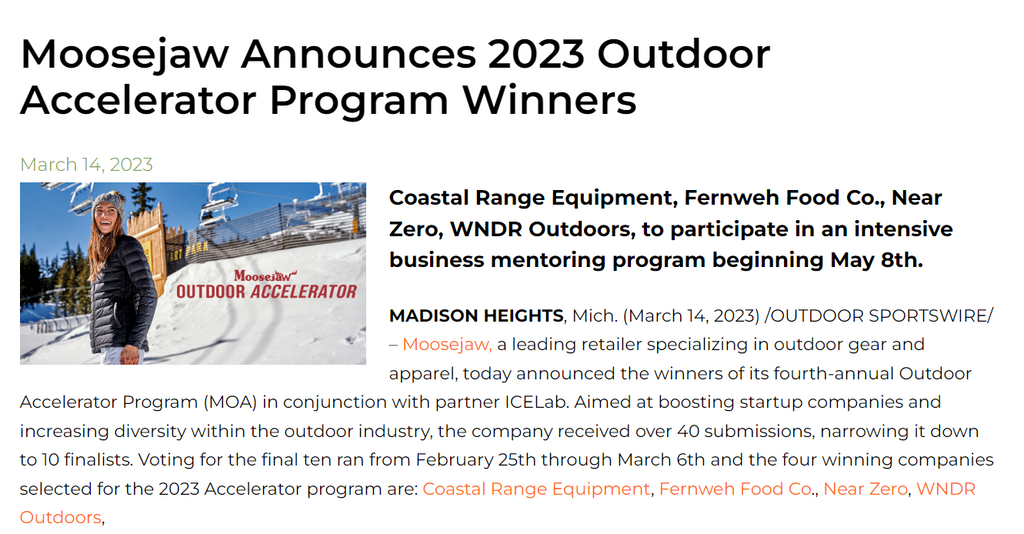 Near Zero is One of Four Winners in the 2023 Moosejaw Accelerator Program!