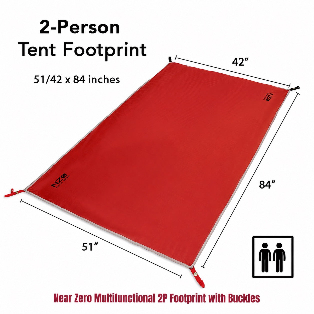 Near Zero 2P Footprint/Ground Tarp for 2 Person Tent, Clips